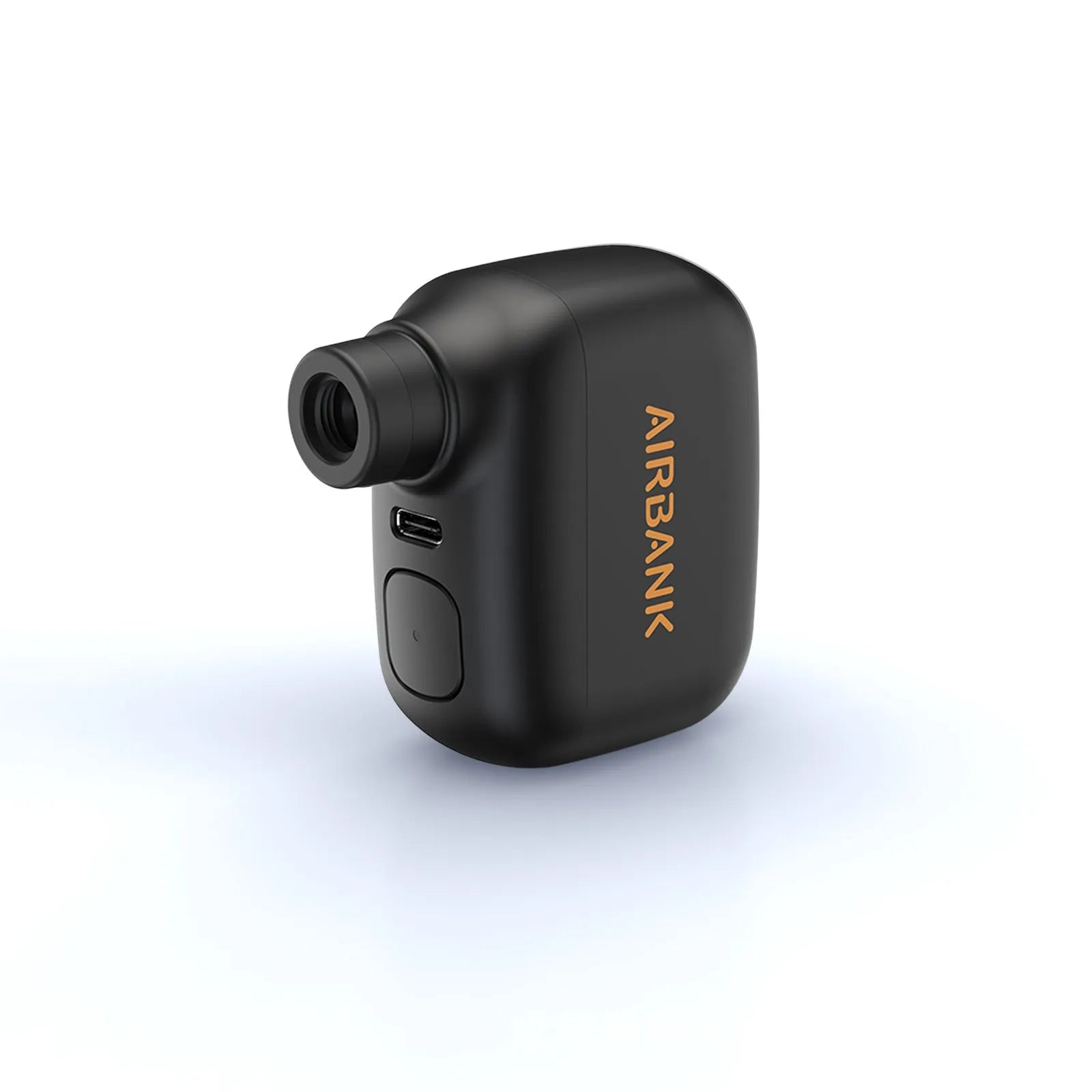 Black mini electric bicycle pump with USB charging port and compact dimensions