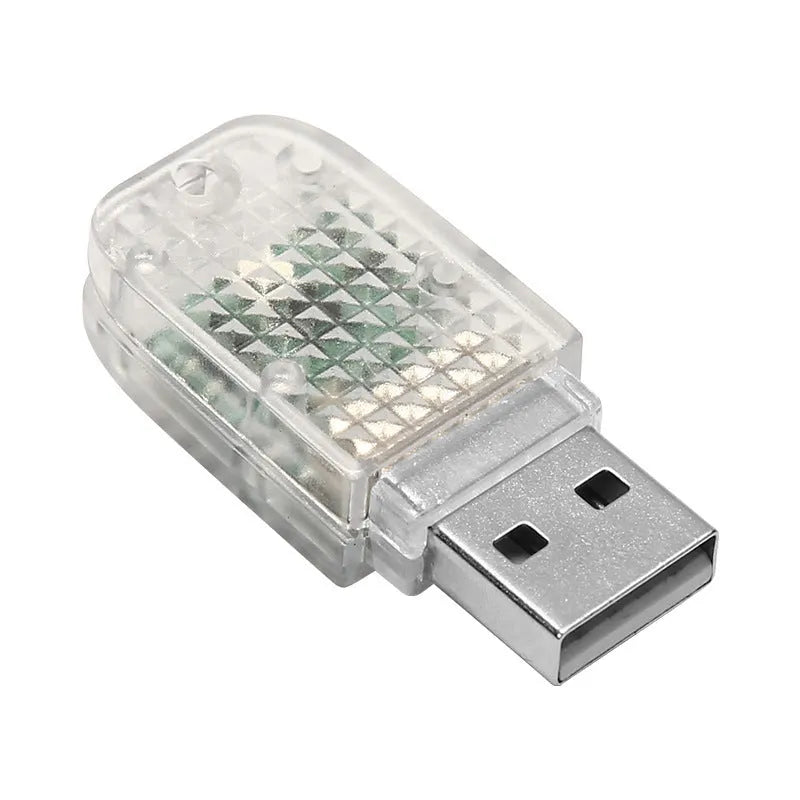 Car USB ambience light with touch control and voice-activated RGB lighting modes.