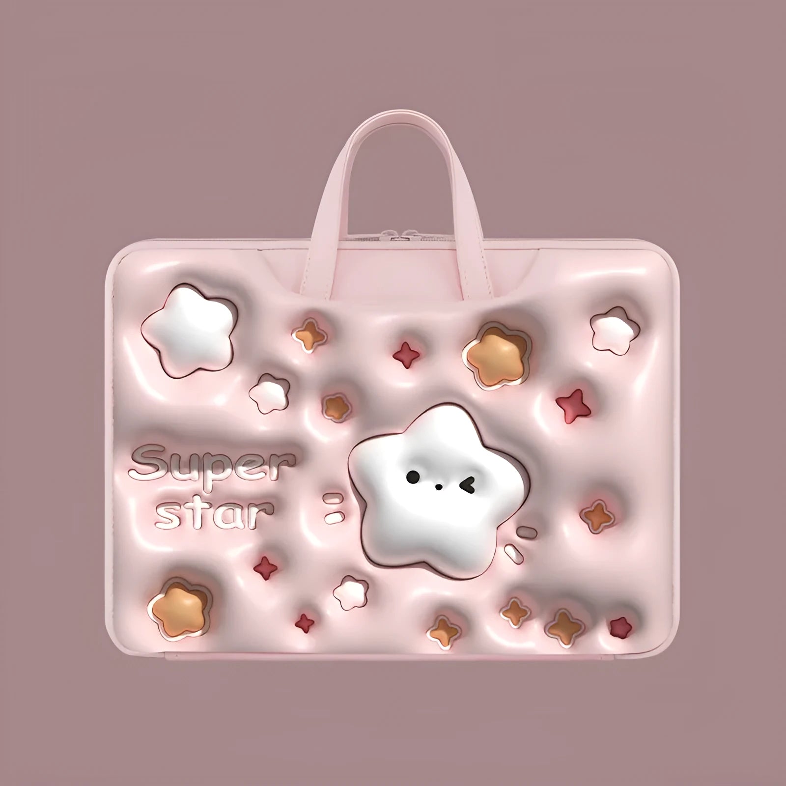Inflatable laptop bag showing luggage attachment feature and available in multiple colour patterns