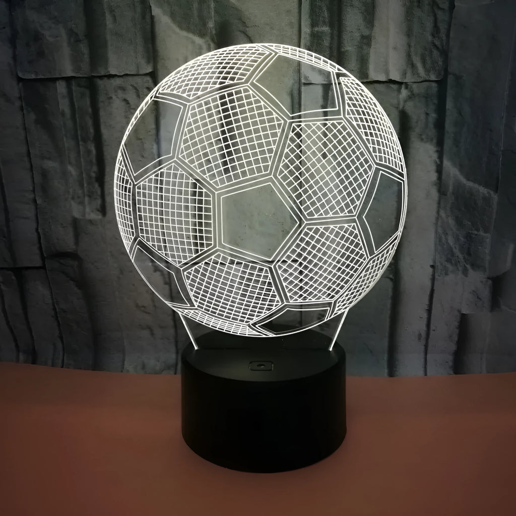 3D football night light with acrylic panel on ABS base, showing colourful projection.