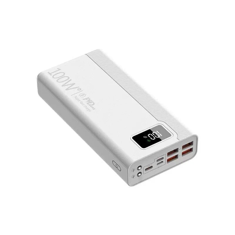 Black or white large capacity portable power bank showing front view with USB ports