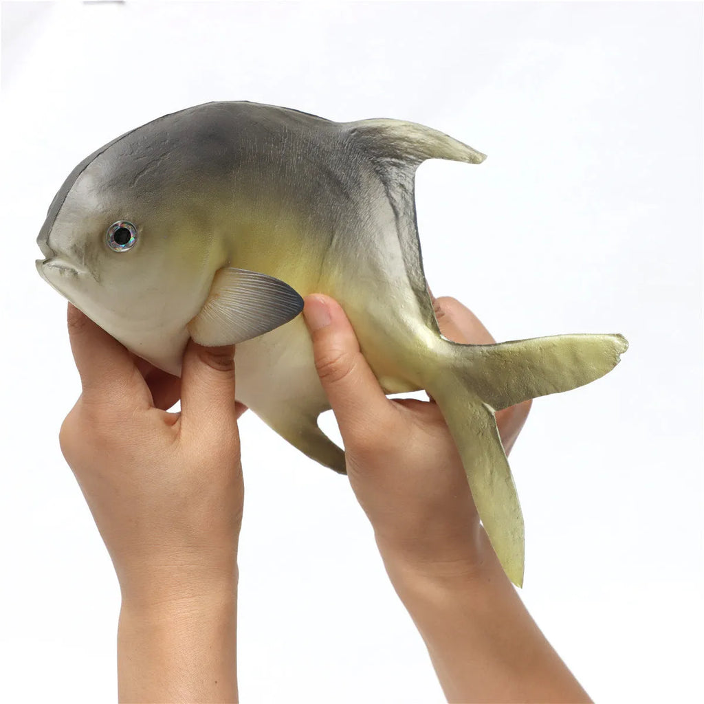 Set of three realistic PU simulated fish ornaments: yellow-fin tuna, small tuna, and yellow croaker.