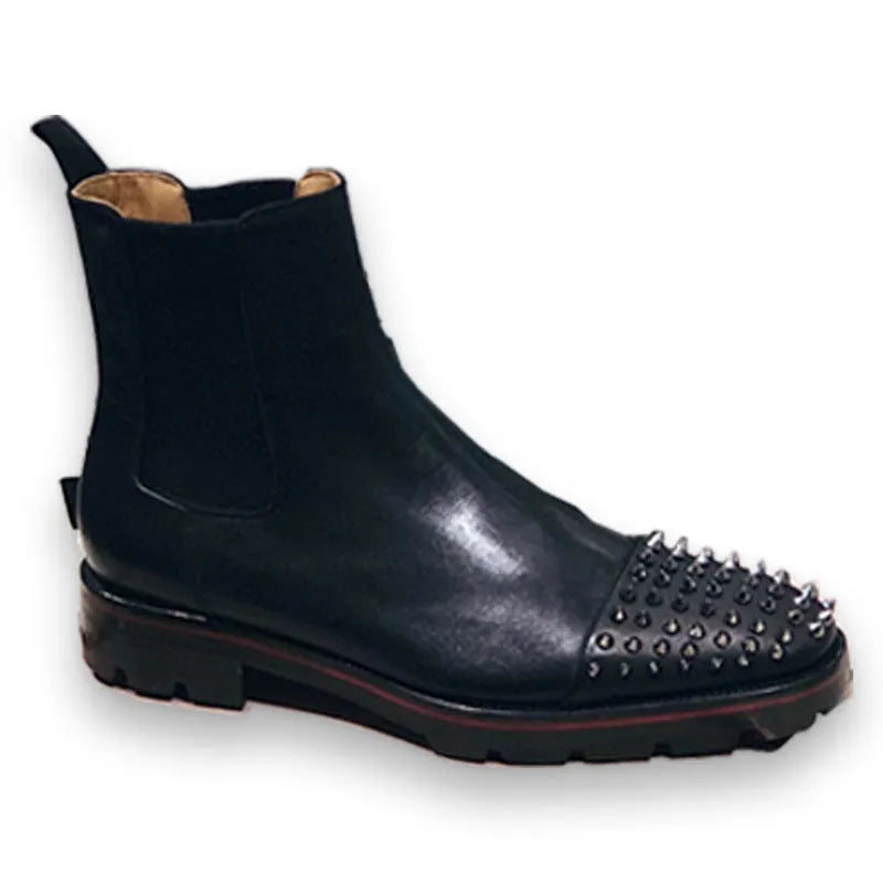 Men's black high-top leather shoes with a cowhide upper and leather sole for business casual wear.