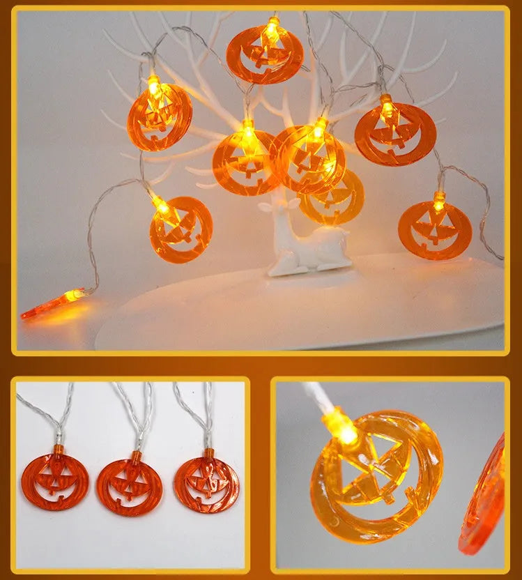 Halloween LED string lights with pumpkin, bat and ghost pendants on 1.2 metre waterproof cord