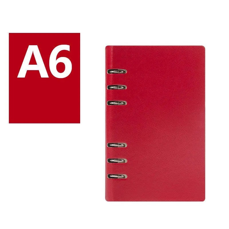 Loose-leaf notebook with imitation leather cover in red blue black brown seaweed green colours