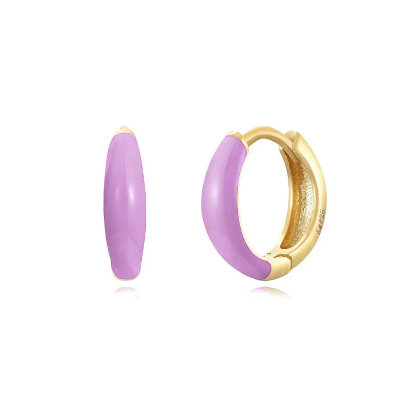 Geometric U-shaped epoxy oval curved earrings in copper with dripping oil finish