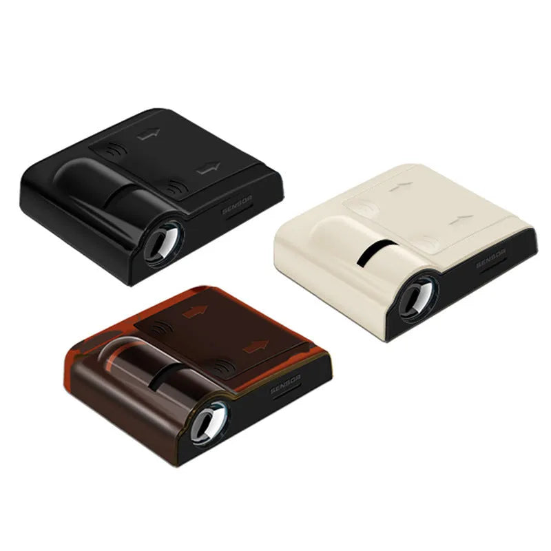 Black and beige car decorative projection lamp with compact ABS plastic shell for universal fit.
