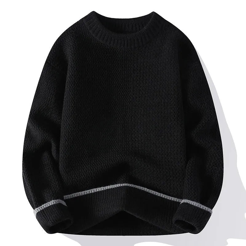 Men's loose fit round neck knitwear pullover in grey colour with long sleeves