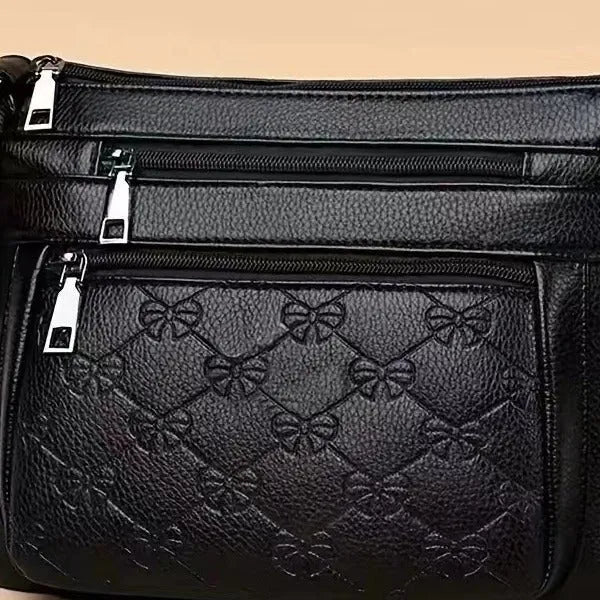 Butterfly black PU leather shoulder messenger bag with horizontal square shape and embossed pattern