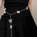 Gold or silver alloy waist chain with butterfly motif, 104cm length women's fashion accessory