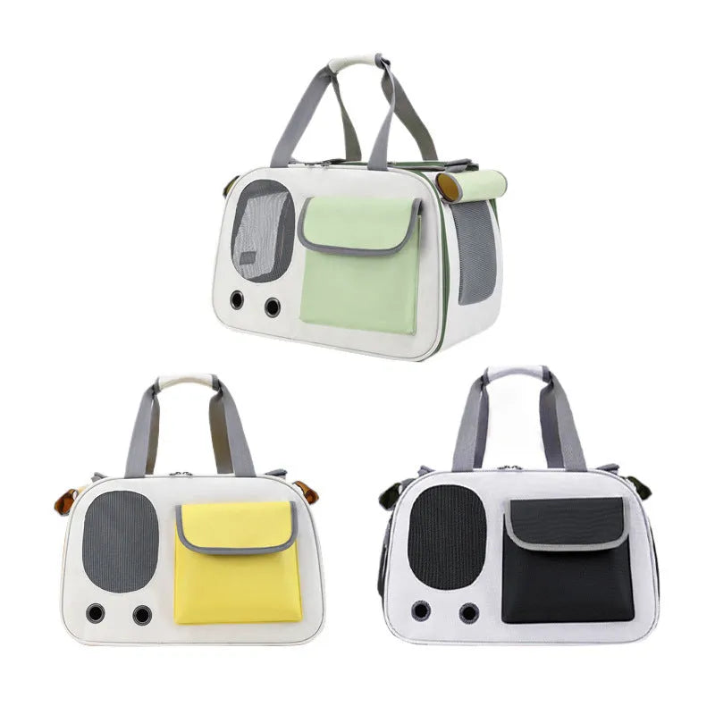 Foldable canvas pet bag in black colour showing large capacity design with single shoulder strap