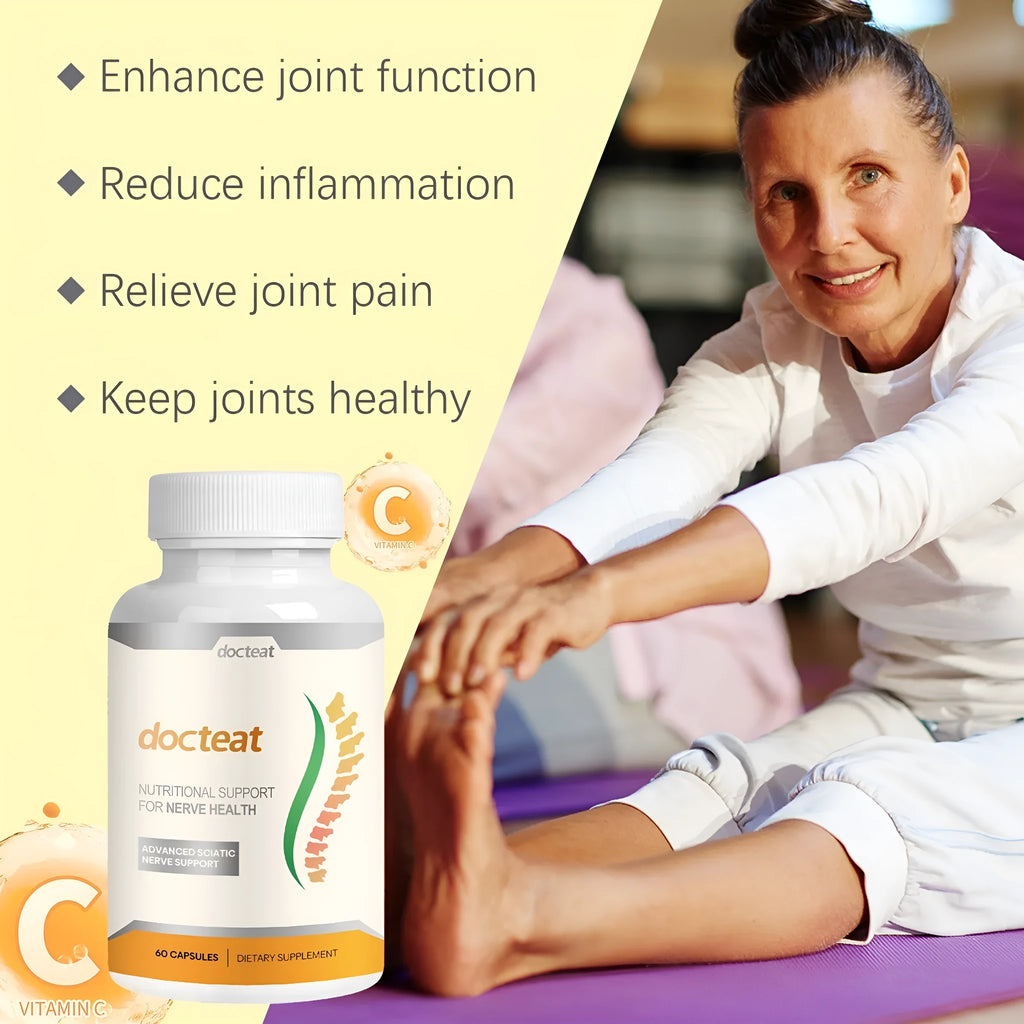 Body care adhesive wrap bottle containing 60 capsules for joint comfort and therapeutic massage applications