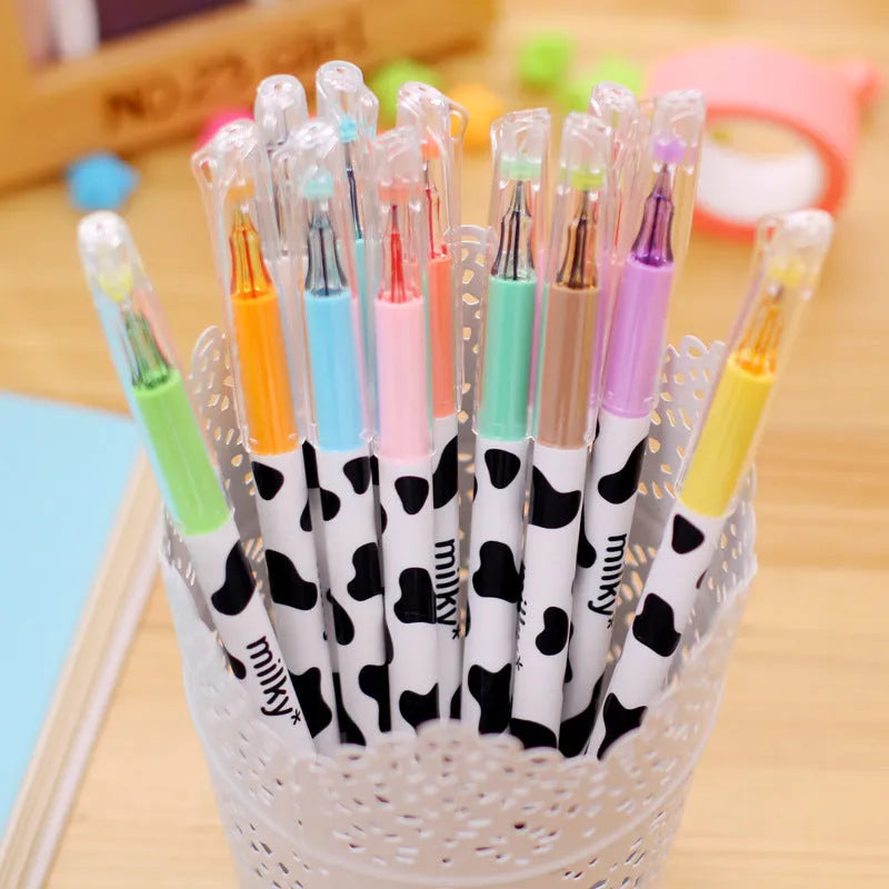Cow colour gel pen set showing 12 assorted colours with 0.38mm fine tips in plastic barrels