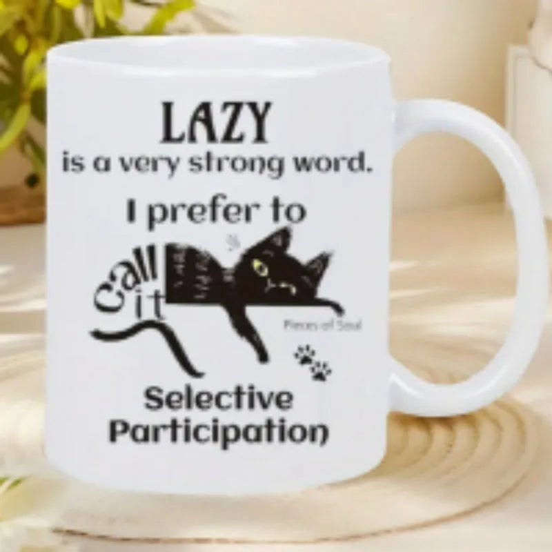 Creative ceramic thermal transfer mark mug with picture style design showing 11oz capacity
