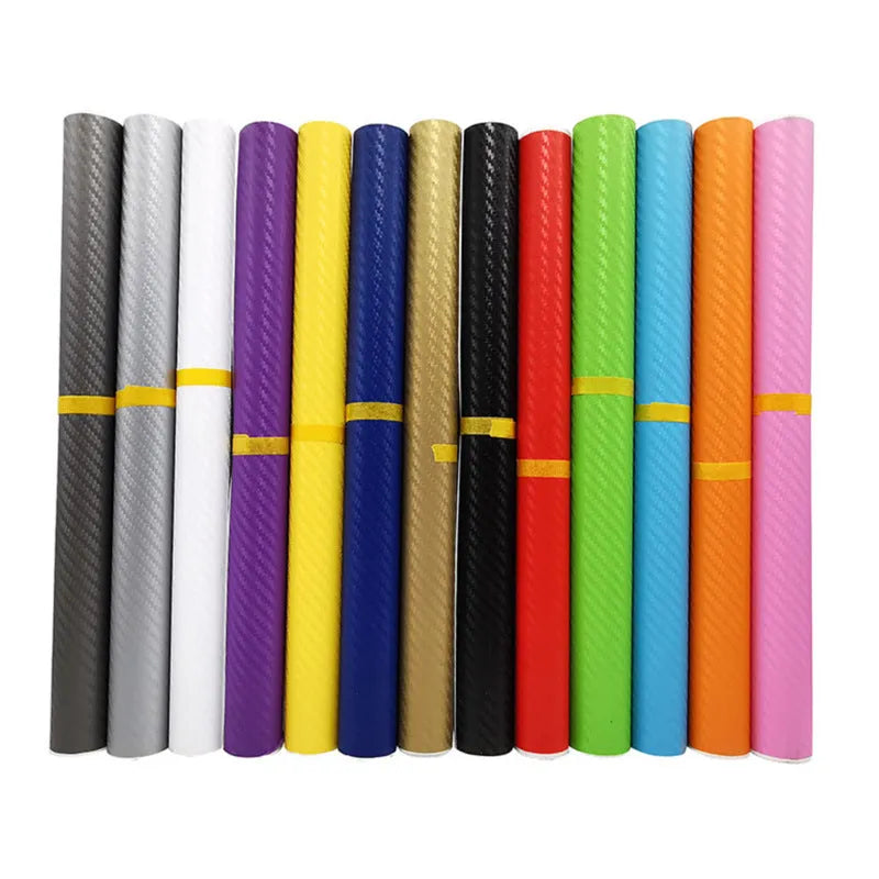 Roll of 3D carbon fibre sticker for car decoration in various colours, measuring 30cm by 127cm