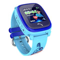 Blue children's waterproof smart watch with GPS tracking and SOS button on silicone wristband