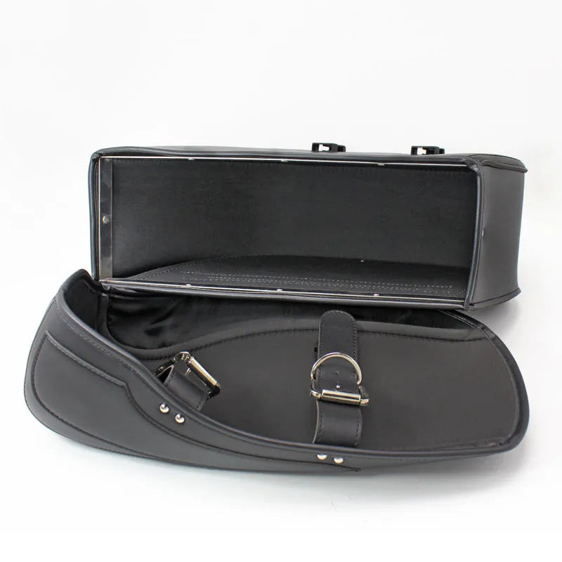 Black retro wind PU leather motorcycle side box saddle bag measuring 42cm x 15cm x 30cm
