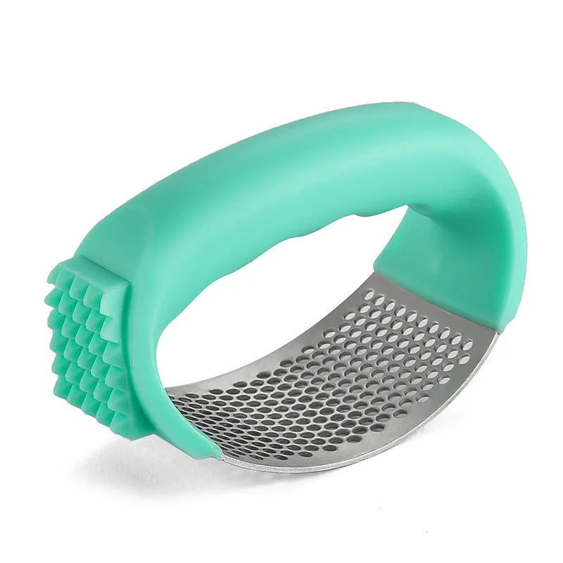 304 stainless steel garlic press in a choice of black, blue, green, or pink colours.