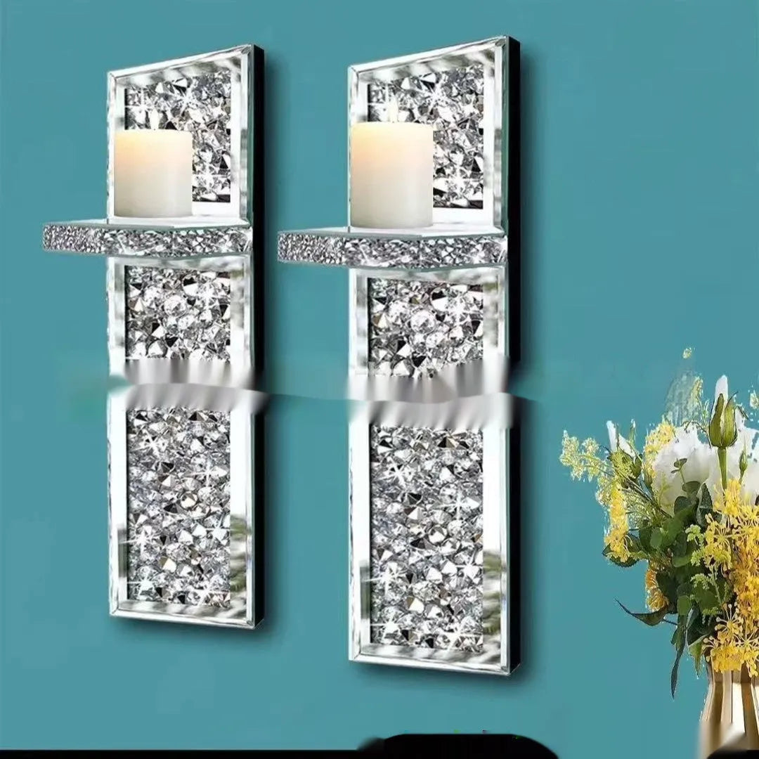 Pair of silver mirror glass candle holders with modern style for wall hanging decoration