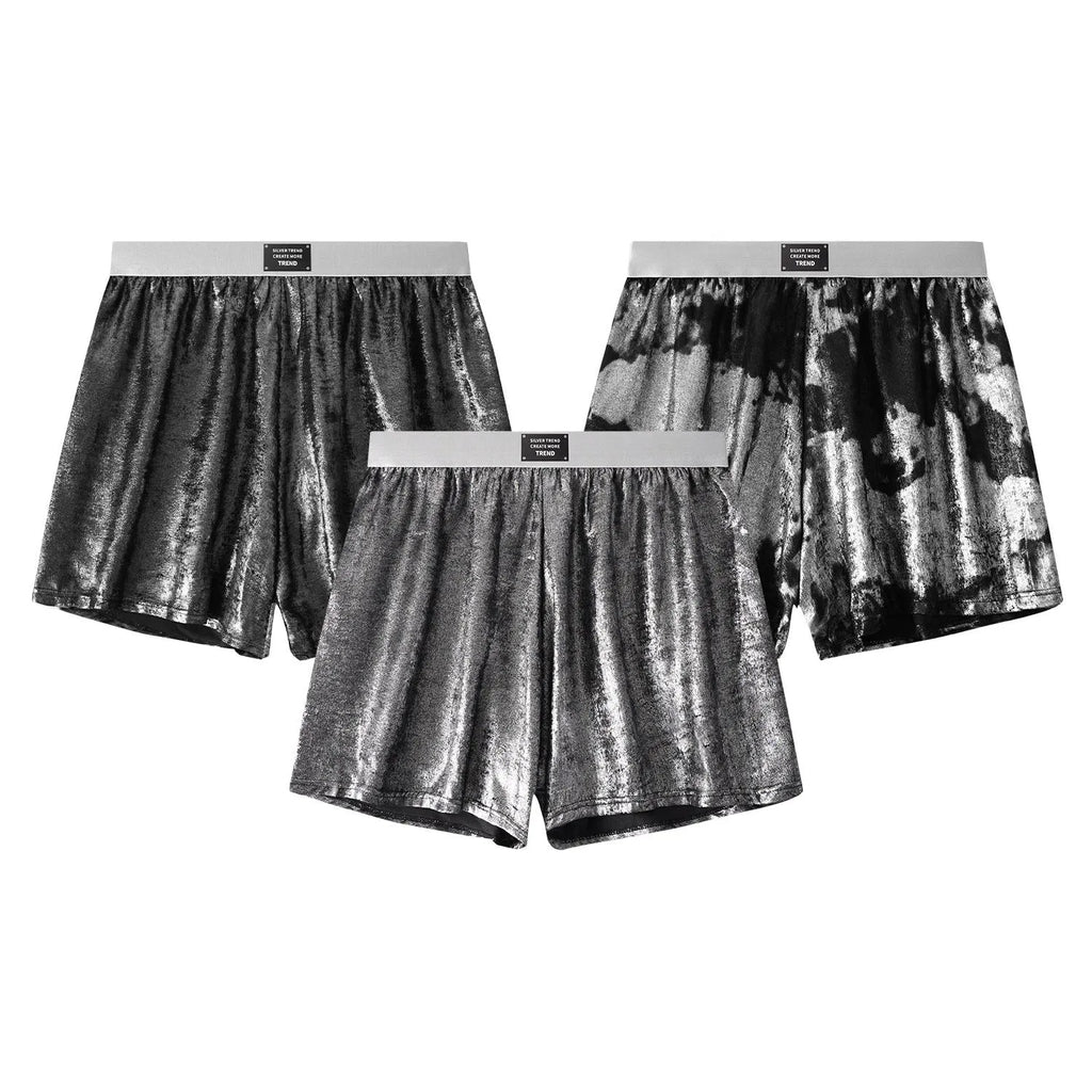 Men's galaxy reflective woven underwear in bright silver colour with mid-waist sports design