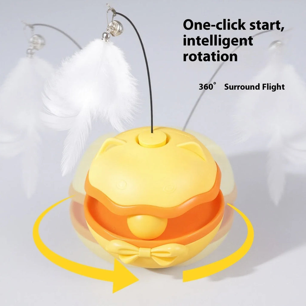 Electric cat toy tumbler with plastic teaser wand in lemon yellow colour