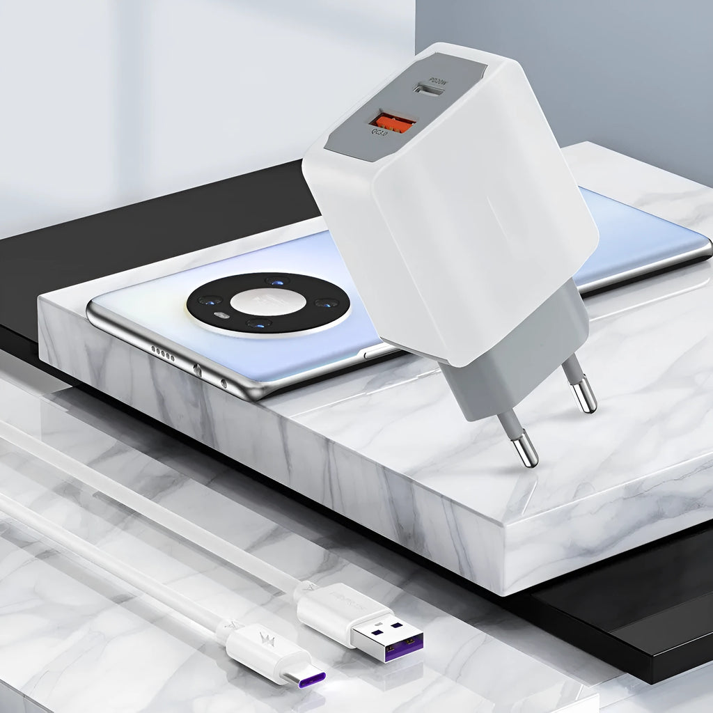 White phone fast charger set with USB interface and fireproof construction