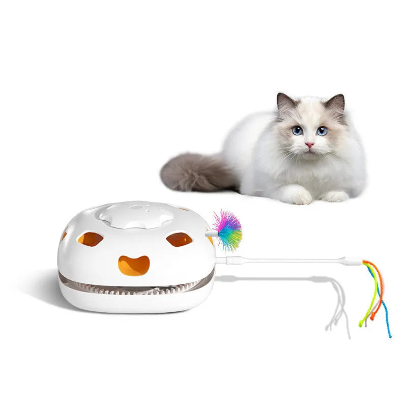 Plastic self-play cat toy with interactive mechanism measuring 19.8x11.5x19.5cm