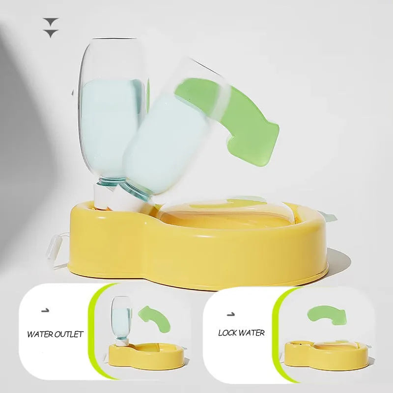 Green dog travel water bottle with pull-out drinking bowl for outdoor use