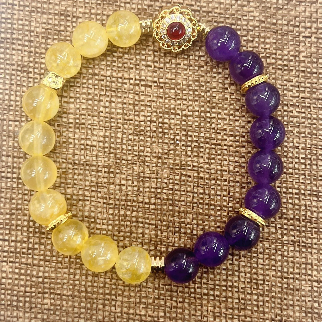 Handmade yellow and purple crystal amethyst bracelet for women