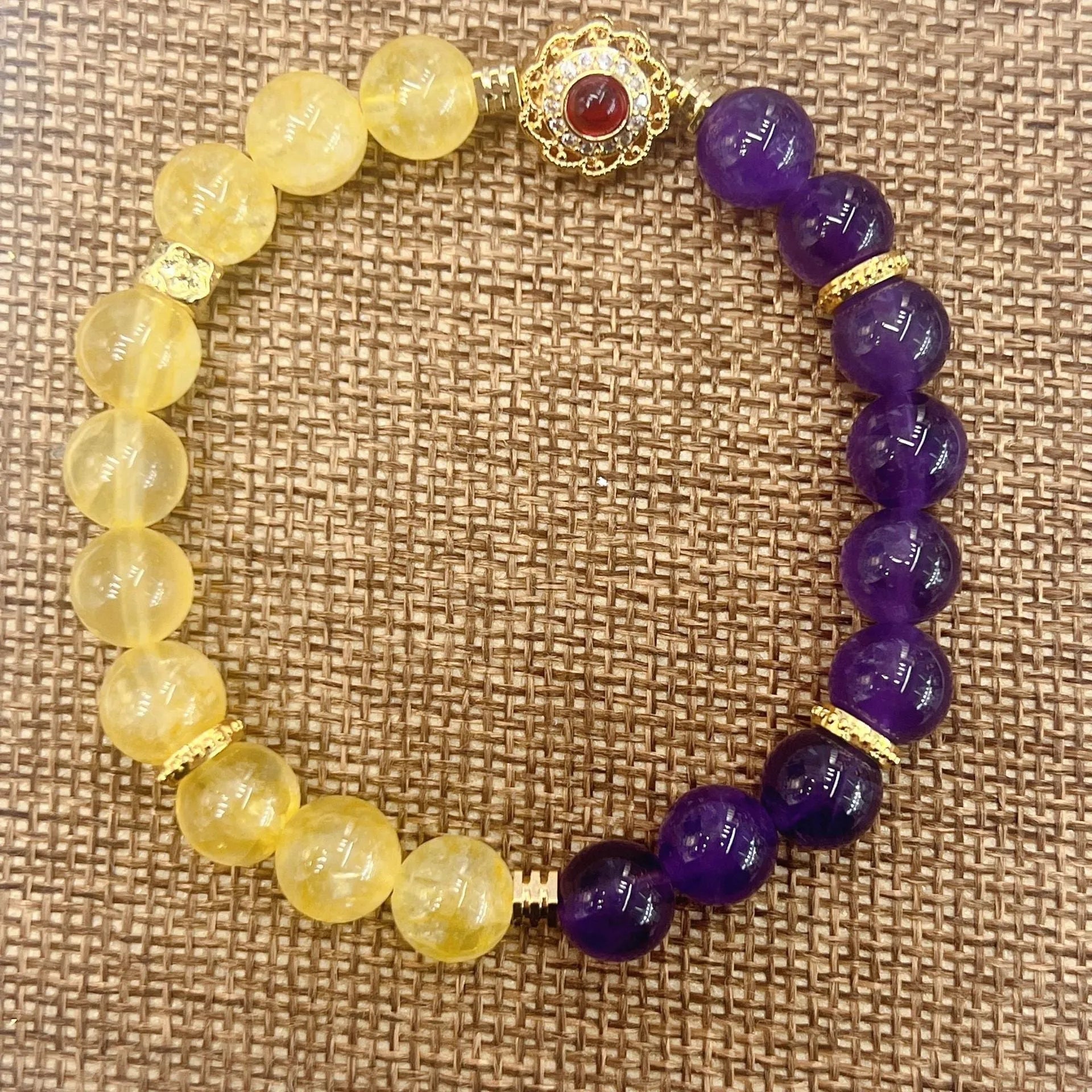 Handmade yellow and purple crystal amethyst bracelet for women