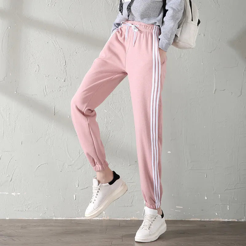 Women's velvet sports trousers with fleece lining, loose fit, black, grey, pink, sizes L‑XXL