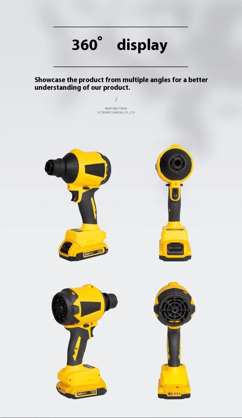 Yellow cordless dust gun with 680W power and lithium battery for office cleaning