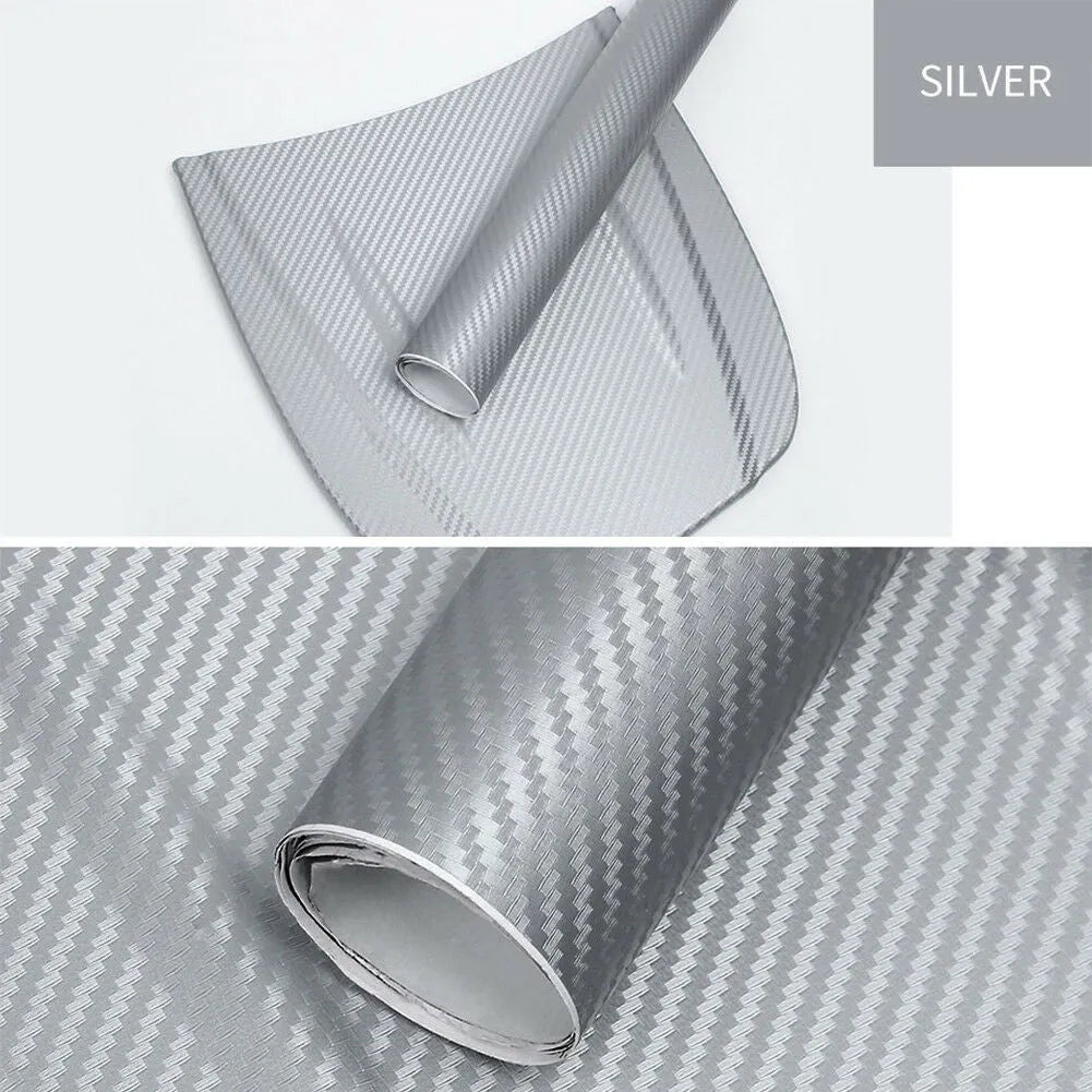 Roll of 3D carbon fibre sticker for car decoration in various colours, measuring 30cm by 127cm