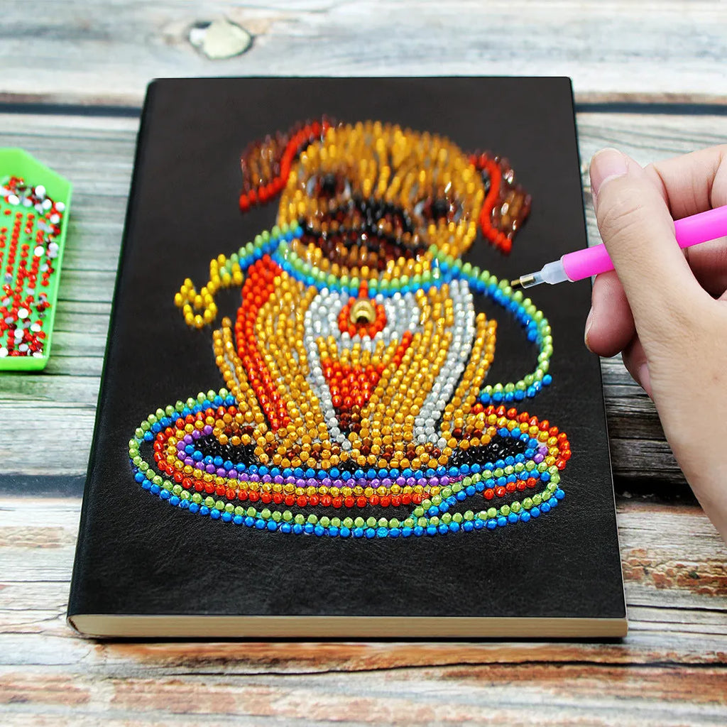 Black hardcover A5 diamond painting notebook with 50 pages for rhinestone art project organisation