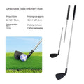 Metal golf practice club shown in children's and adult size options for outdoor sports