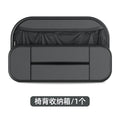 Black leather car seat rear storage bag with adjustable straps showing 36cm organisable space