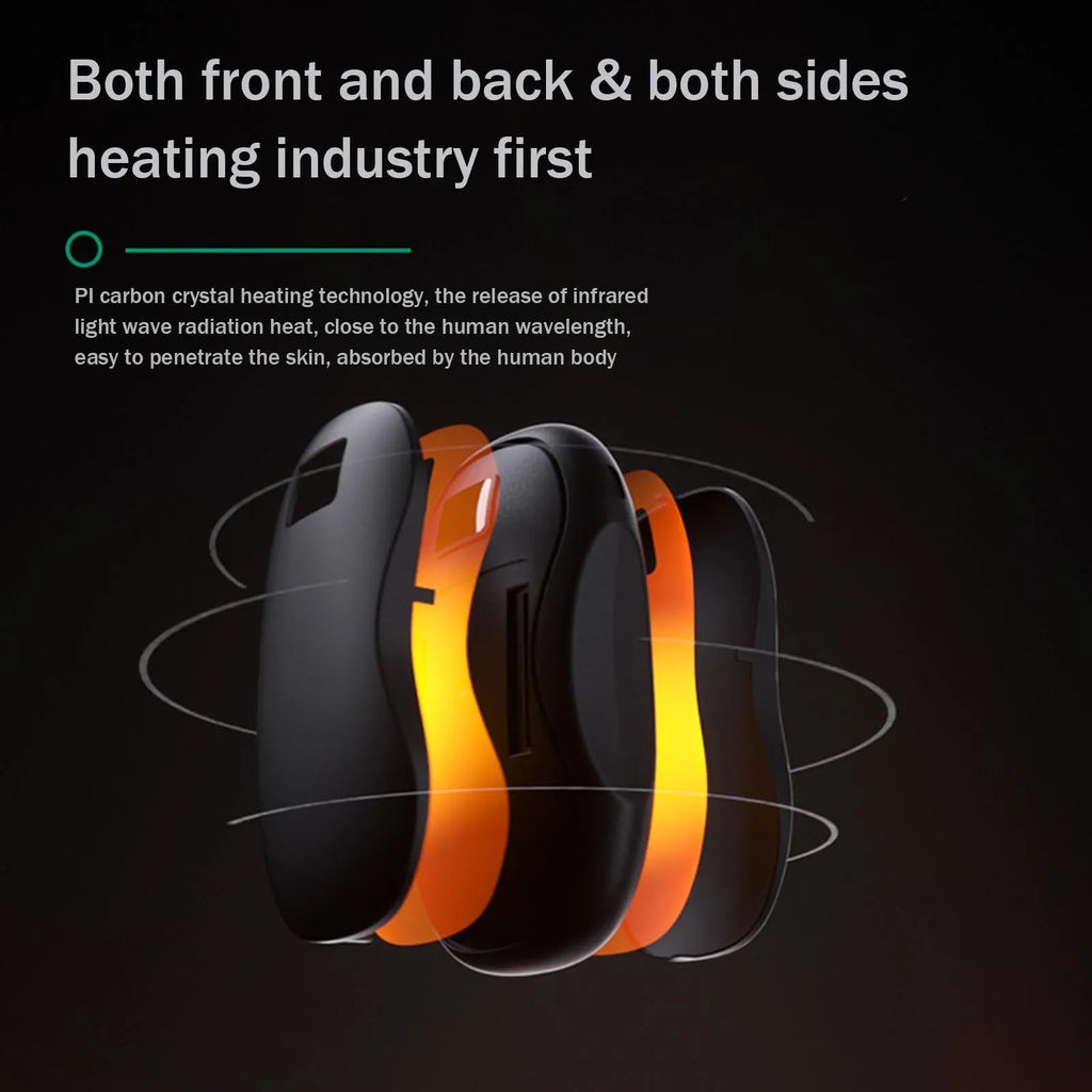 Electric hand warmer in Black, Green, Pink, or White with digital display, USB rechargeable power bank and ABS body