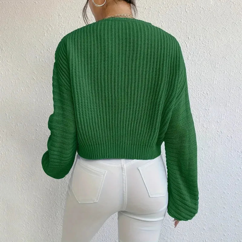 Women's solid colour long sleeve pullover in loose casual fit