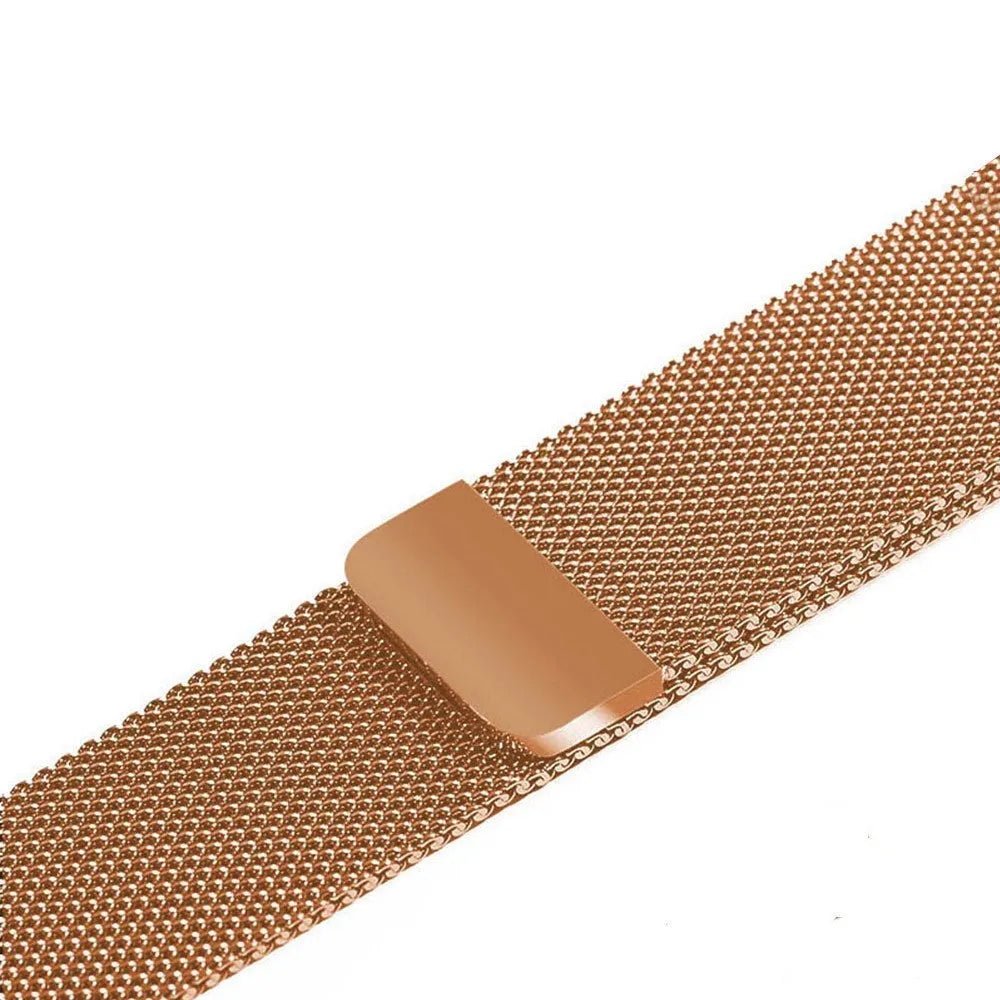 Stainless steel watch strap in silver, shown next to a watch case, illustrating the 22mm width.