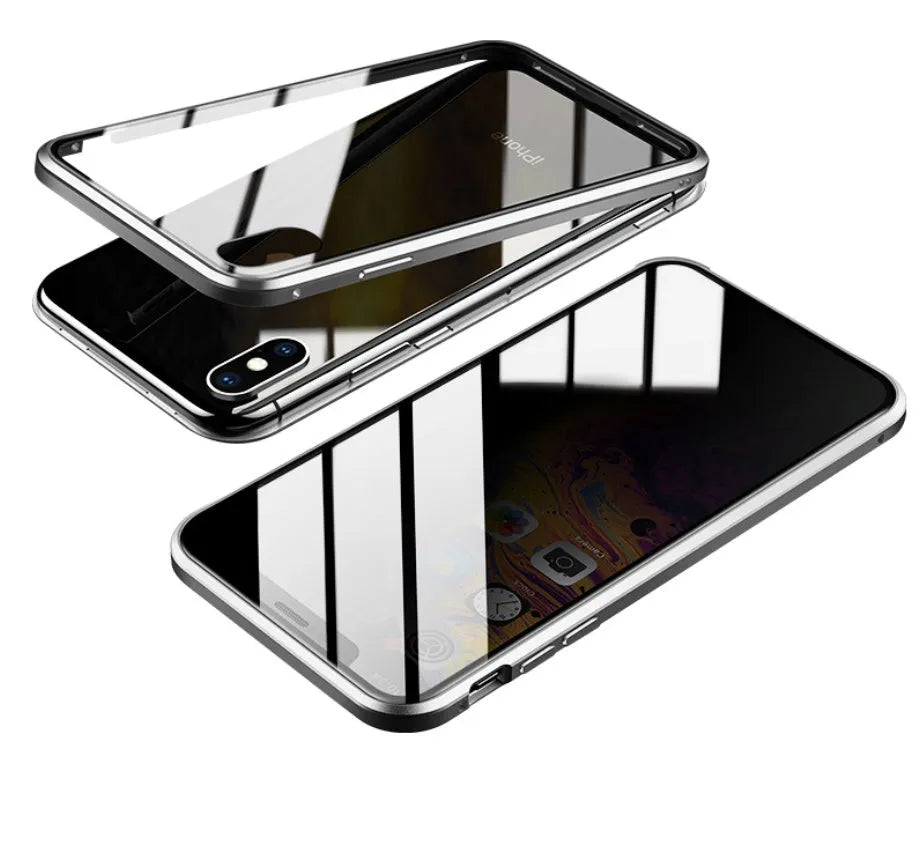 Tempered glass anti-spy clamshell phone case in multiple colours for iPhone models