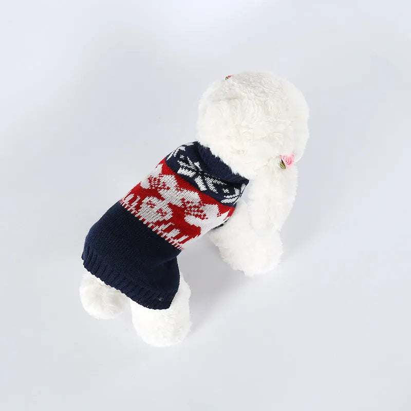 Navy blue knitted Christmas sweater for dogs with European and American styling