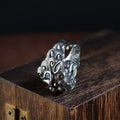 Silver open ring with Domineering Jibeast animal and Zodiac pattern in retro style
