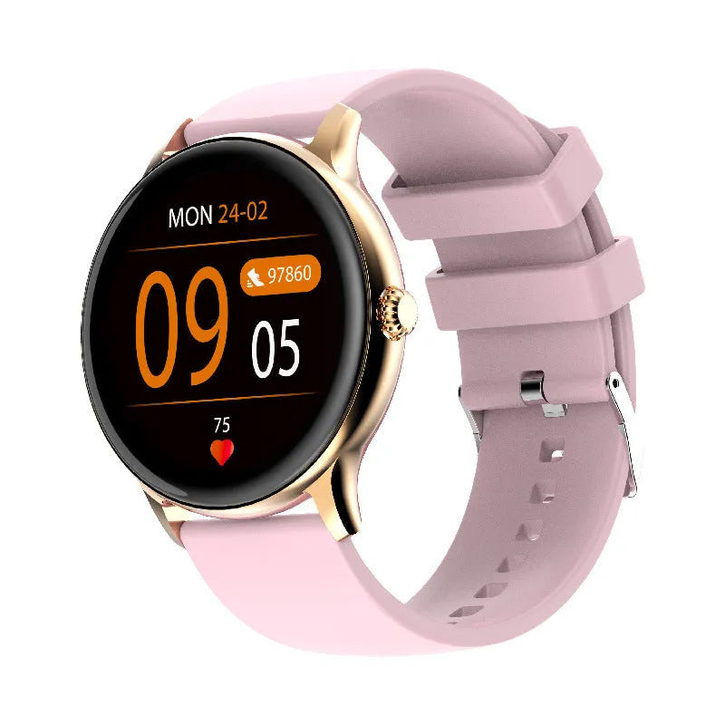 Blood pressure monitoring smart watch with 1.28-inch touch screen and silicone wristband