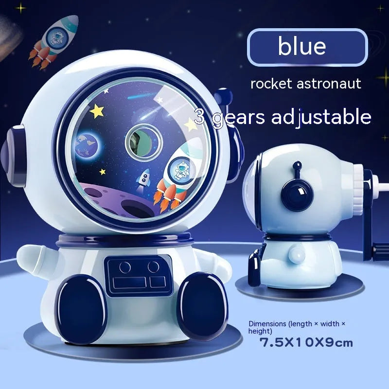 Children's cartoon astronaut manual pencil sharpener in blue and pink colour options
