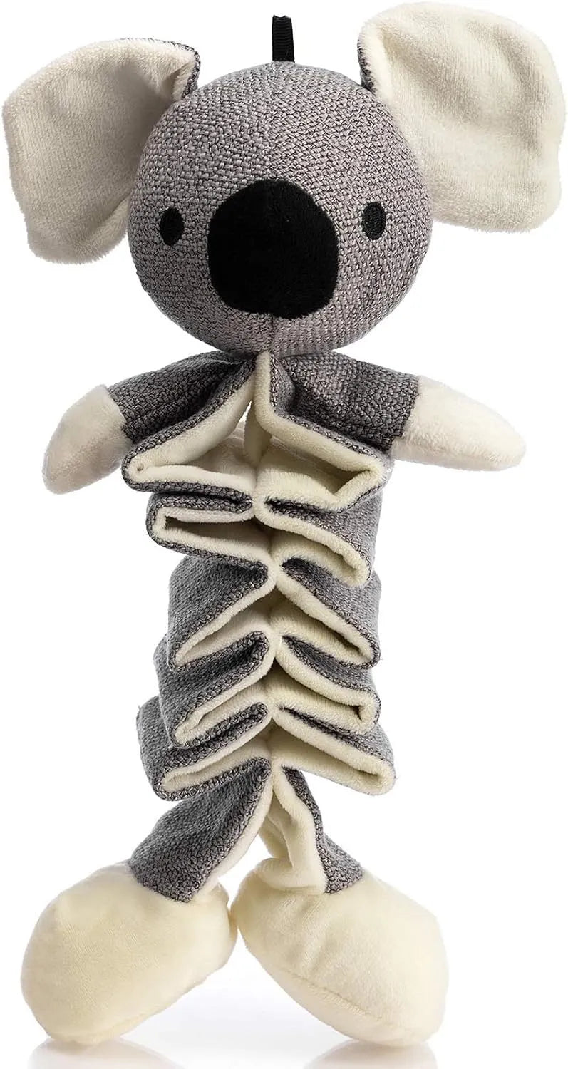 Grey koala plush dog toy with squeaker and crinkle paper measuring 30cm long