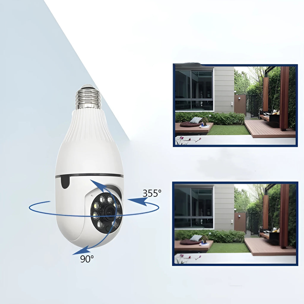 Minions brand wireless IP security camera on a stand, showing a wide-angle lens and status light.