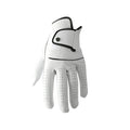 White half sheepskin men's golf glove for left or right hand, showing textured palm.