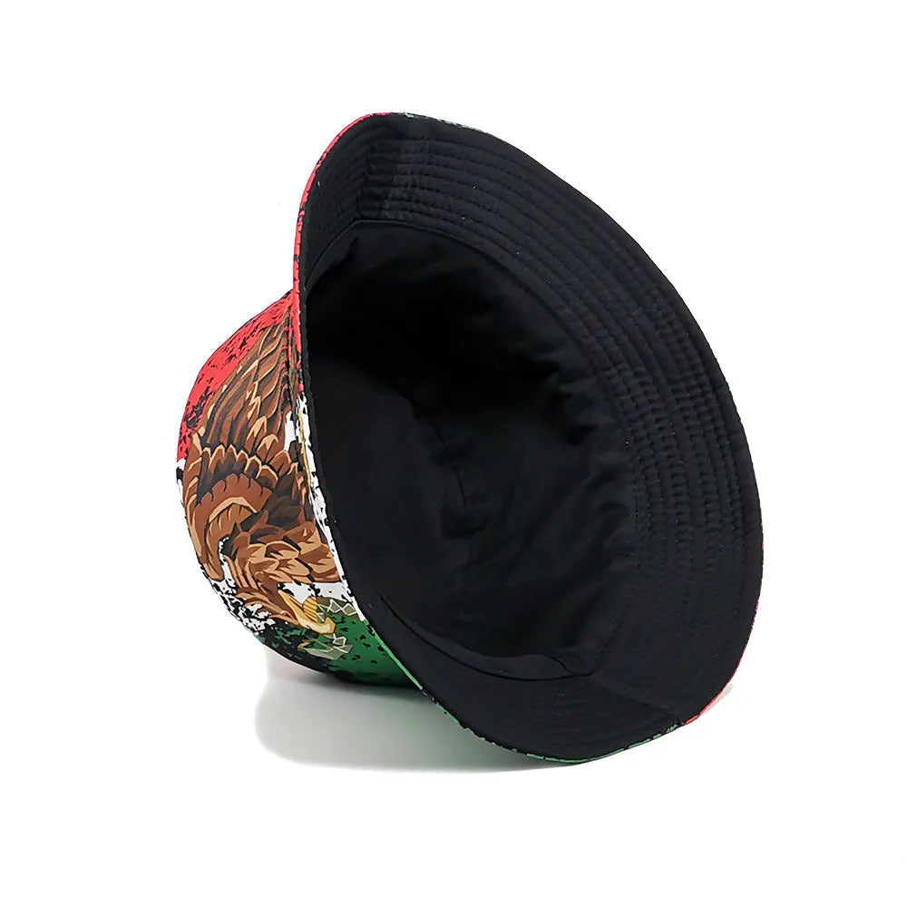 Retro bucket hat with eagle pattern and dome crown in size M for sun protection