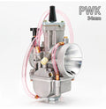 Sandblasted PWK motorcycle performance carburetor for engine tuning, sizes 21mm to 34mm.