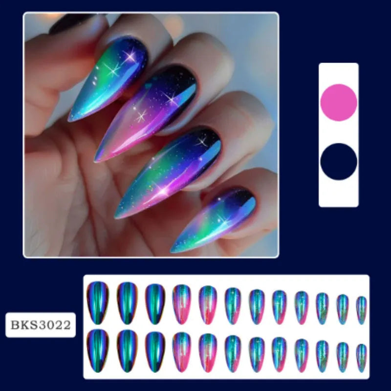 Wear Armour medium almond frosted nail stickers showing four designs: French leaves, plating, macarons, and leopard print